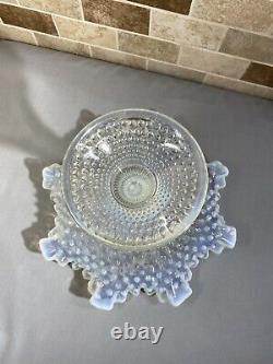 Vintage Fenton Glass White Opalescent Hobnail Footed Compote Bowl 8 Tall