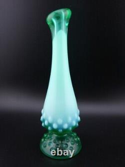 Vintage Fenton Green Opalescent Uranium Glow Hobnail Swung Slag Bud Vase