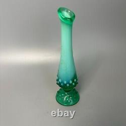 Vintage Fenton Green Opalescent Uranium Glow Hobnail Swung Slag Bud Vase EUC
