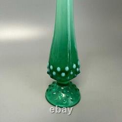 Vintage Fenton Green Opalescent Uranium Glow Hobnail Swung Slag Bud Vase EUC