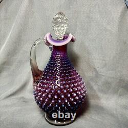 Vintage Fenton Hobnail Plum Opalescent Decanter With Stopper MCM
