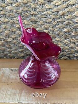 Vintage Fenton Jack in the Pulpit Fusia Opalescent Pulled Feather 8.5 Vase