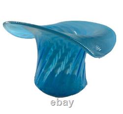 Vintage Fenton Large Top Hat Blue Spiral Swirl Opalescent Optic Vase