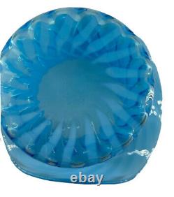 Vintage Fenton Large Top Hat Blue Spiral Swirl Opalescent Optic Vase