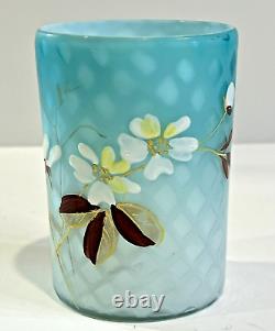 Vintage Fenton Light Blue Satin Quilted Diamond Optic Opalescent Art Glass Vase