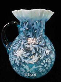 Vintage Fenton Northwood Blue White Opalescent Daisy & Fern Large Pitcher