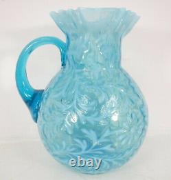 Vintage Fenton Northwood Blue White Opalescent Daisy & Fern Large Pitcher