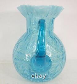 Vintage Fenton Northwood Blue White Opalescent Daisy & Fern Large Pitcher