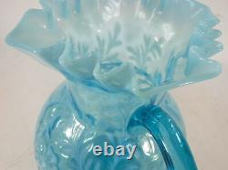 Vintage Fenton Northwood Blue White Opalescent Daisy & Fern Large Pitcher