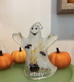 Vintage Fenton Opalescent Glass Ghost With Bats Hand Painted By B. William
