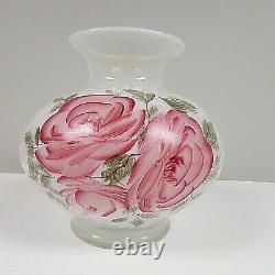 Vintage Fenton Opalescent white/pink floral signed s jackson hand painted vase