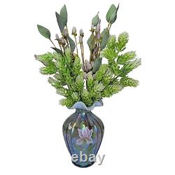 Vintage Fenton Ruffled Blue Opalescent Vase Hand Painted Flowers S. Stephens