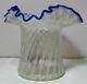 Vintage Fenton Ruffled Opalescent Spiral Optic Blue Ridge Vase