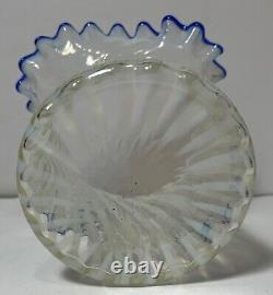 Vintage Fenton Ruffled Opalescent Spiral Optic Blue Ridge Vase