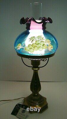 Vintage Fenton Ruffled Student Lamp Opalescent Grapes Family Signature Series