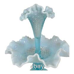 Vintage Fenton Sea Blue Opalescent Hobnail Single Epergne Tulip Bud Vase Bowl