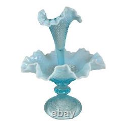 Vintage Fenton Sea Blue Opalescent Hobnail Single Epergne Tulip Bud Vase Bowl