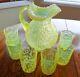 Vintage Fenton Vaseline Glass Topaz Opalescent Daisy & Fern Pattern Pitcher &