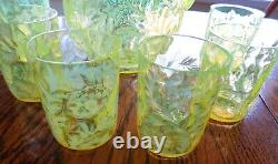 Vintage Fenton Vaseline Glass Topaz Opalescent Daisy & Fern Pattern Pitcher &