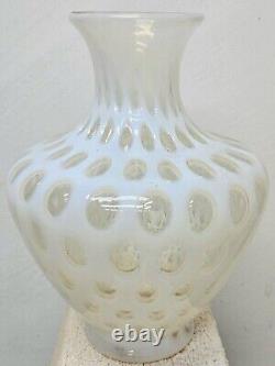 Vintage Fenton White Opalescent Coin Dot Ruffle Lamp Base