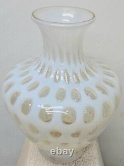 Vintage Fenton White Opalescent Coin Dot Ruffle Lamp Base