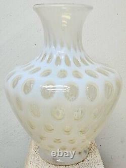 Vintage Fenton White Opalescent Coin Dot Ruffle Lamp Base