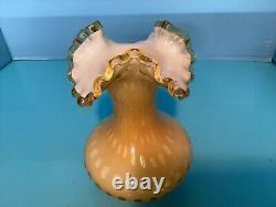 Vintage Fenton Yellow Honeycomb Ruffled Rim Vase