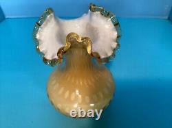 Vintage Fenton Yellow Honeycomb Ruffled Rim Vase