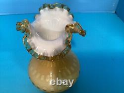 Vintage Fenton Yellow Honeycomb Ruffled Rim Vase