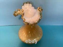 Vintage Fenton Yellow Honeycomb Ruffled Rim Vase