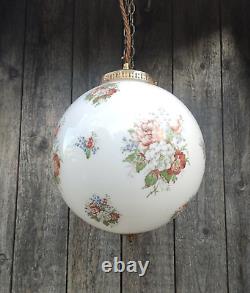 Vintage French Art Deco Floral Glass Globe Pendant Lightshade Opaline/Milk Glass