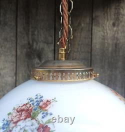 Vintage French Art Deco Floral Glass Globe Pendant Lightshade Opaline/Milk Glass