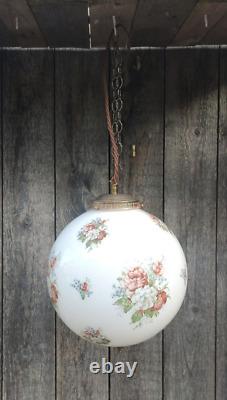 Vintage French Art Deco Floral Glass Globe Pendant Lightshade Opaline/Milk Glass