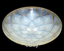 Vintage French Art Deco Hunebelle Opalescent Glass Geometric Dahlia Bowl