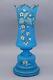 Vintage French Blue 7 Opaline Glass Bud Vase Hand-painted