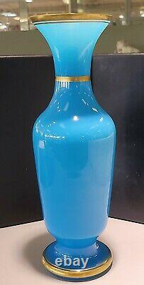 Vintage French Blue Oplaine Glass Vase 14 Tall