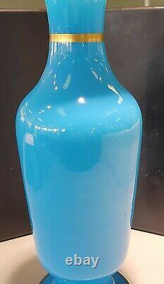 Vintage French Blue Oplaine Glass Vase 14 Tall