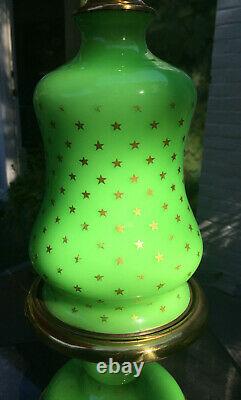 Vintage French Green Opaline Glass with Gold Stars