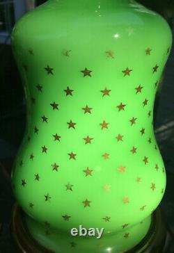 Vintage French Green Opaline Glass with Gold Stars