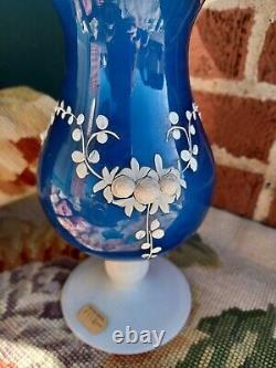 Vintage French Pierre Schneider Opaline Veritable Applied Flower Art Glass Vase