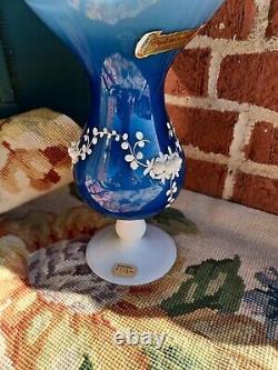 Vintage French Pierre Schneider Opaline Veritable Applied Flower Art Glass Vase