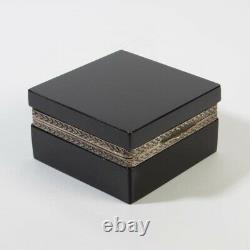 Vintage French opaline hinged jar box silver plated metal quadratic black bigger