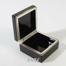 Vintage French opaline hinged jar box silver plated metal quadratic black bigger