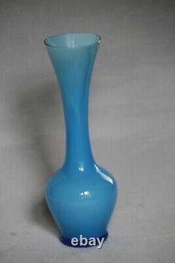 Vintage French or Italian Blue Opaline Bud Vase 70s 20cm 7.8in Empoli