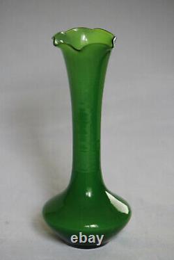 Vintage French or Italian Green Opaline Bud Vase 70s Scalloped 20cm 8in Emerald