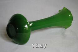 Vintage French or Italian Green Opaline Bud Vase 70s Scalloped 20cm 8in Emerald