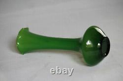 Vintage French or Italian Green Opaline Bud Vase 70s Scalloped 20cm 8in Emerald