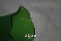 Vintage French or Italian Green Opaline Bud Vase 70s Scalloped 20cm 8in Emerald