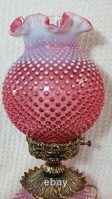 Vintage GWTW Fenton Cranberry Opalescent Hobnail Table Lamp 23 Tall