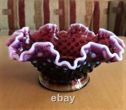 Vintage Genuine Fenton Hobnail Glass Plum Opalescent Epergne